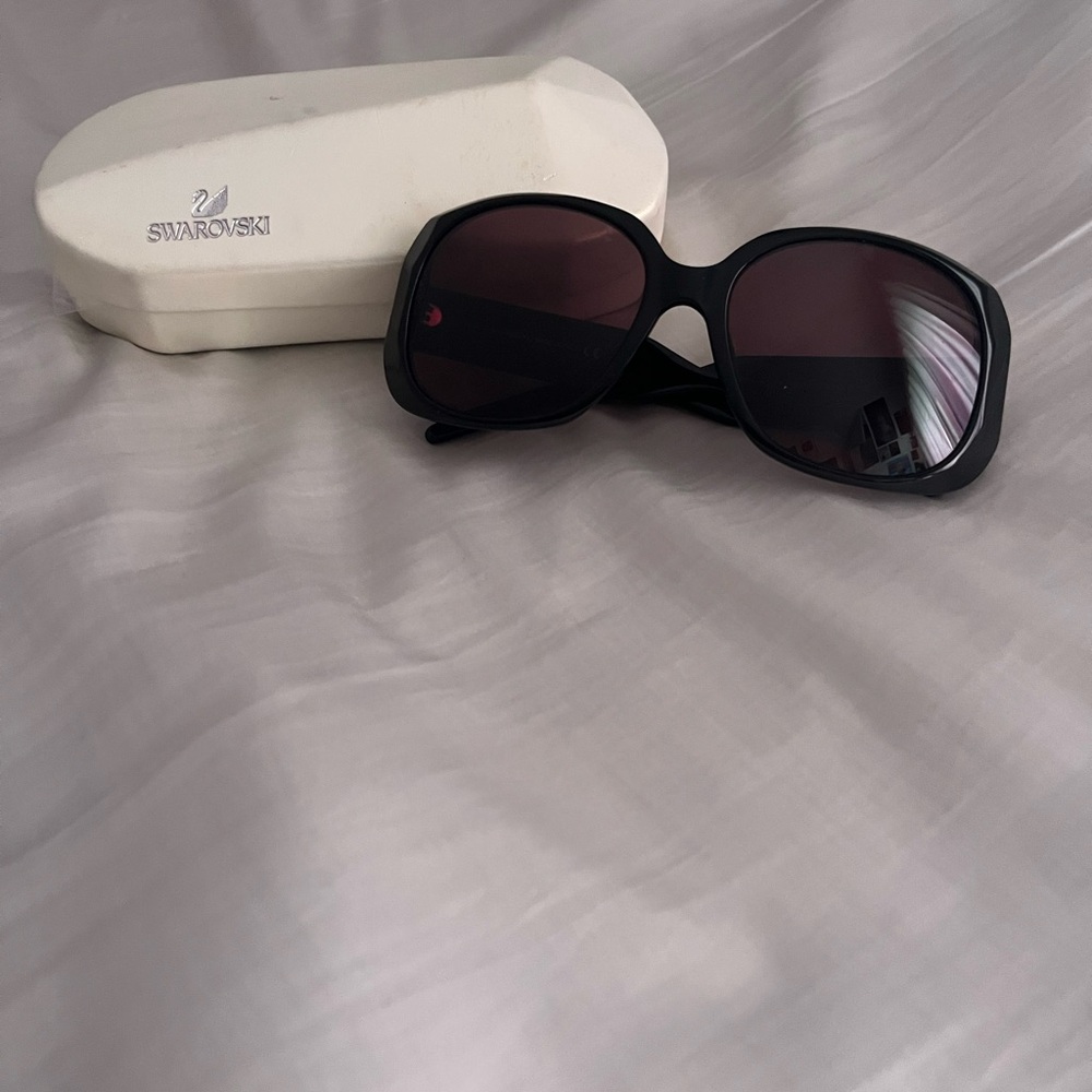 Swarovski Black Rectangular Sunglasses Accessories